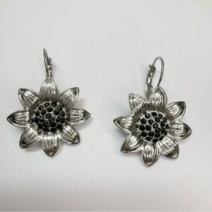 Sunflower Drop Earrings in Silver Tone